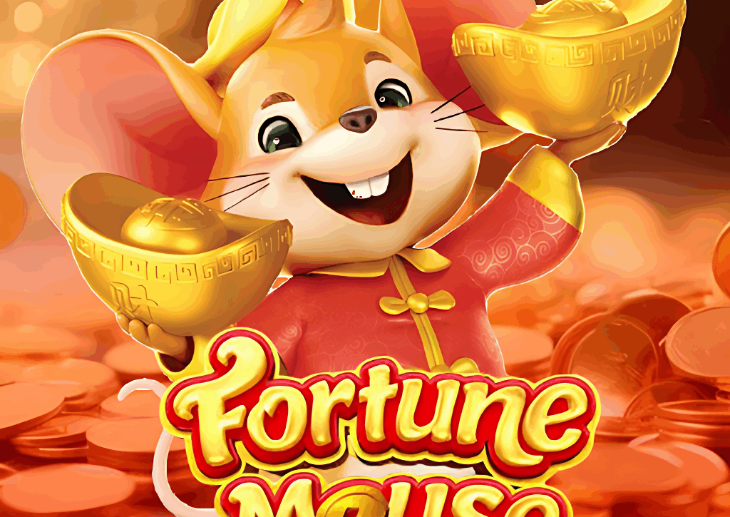 Ícone do jogo de caça-níquel Fortune Mouse, com seu carismático personagem, um rato sorridente segurando lingotes de ouro, simbolizando a prosperidade e os ganhos do popular slot.