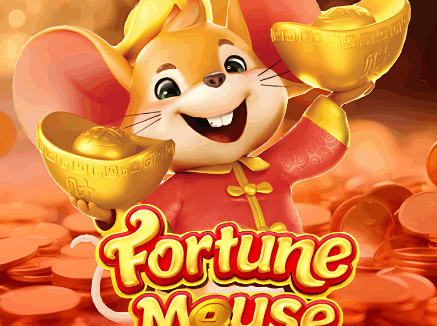 Ícone do jogo de caça-níquel Fortune Mouse, com seu carismático personagem, um rato sorridente segurando lingotes de ouro, simbolizando a prosperidade e os ganhos do popular slot.