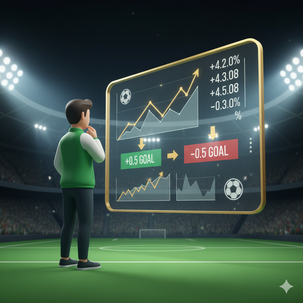 Apostador analisando as odds do mercado de Handicap Asiático em um jogo de futebol.