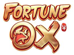 Logo oficial do jogo Fortune Ox, com o título estilizado em dourado e o emblema de um touro, representando os recursos de bônus e o multiplicador do'Jogo do Touro'.
