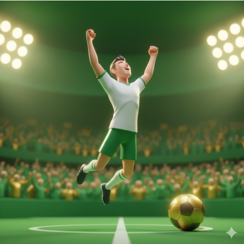 Jogador comemorando um gol, representando o sucesso em uma aposta de total de gols.