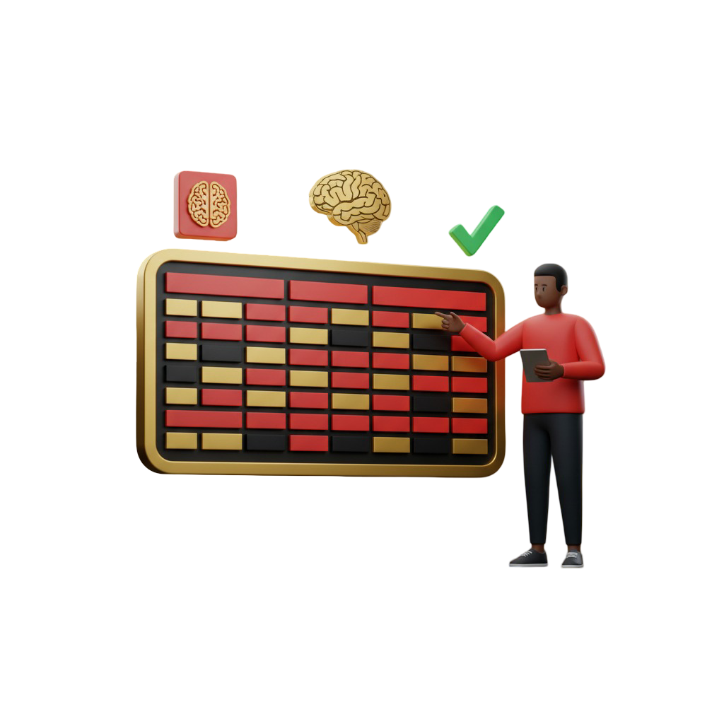 Exemplo de uma tabela colorida de estratégia básica de blackjack, mostrando as ações corretas para cada mão.