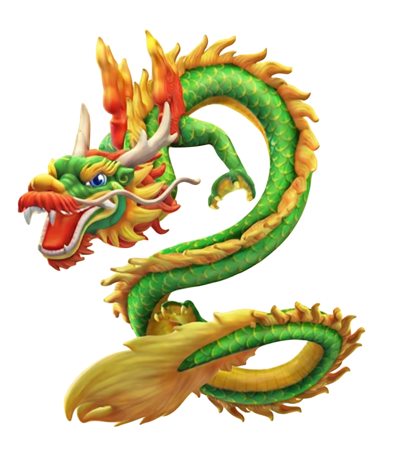 O Rei Dragão do Mar Raivoso, um dragão verde e dourado serpenteando pela tela. O maior prêmio do jogo, variando de 100X a 2000X.