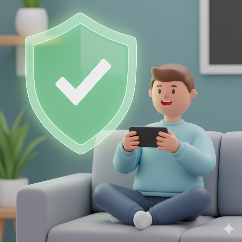 Jogador confiante e seguro jogando em um cassino com RGN auditado e certificado.